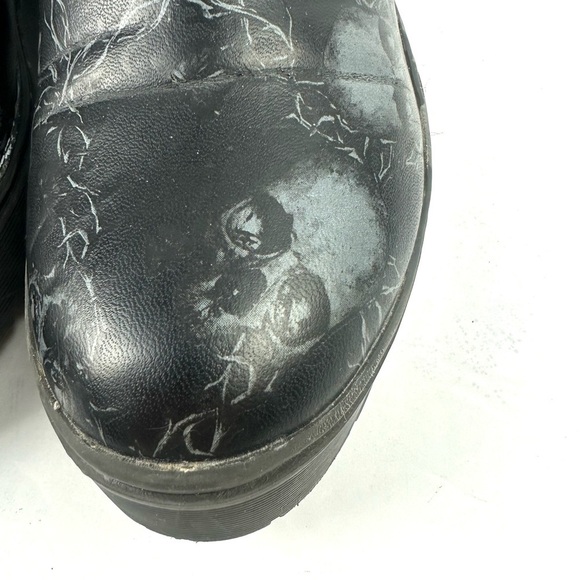 Iron Fist Skull Bootie 38 Black Faux Leather Platform Ankle Boot Womens Slip On - Picture 3 of 9